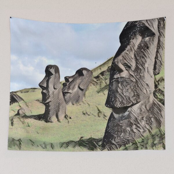 Item preview, Chile Easter Island Moais Ahu Tongariki Colored Sketch designed and sold by D4li98.