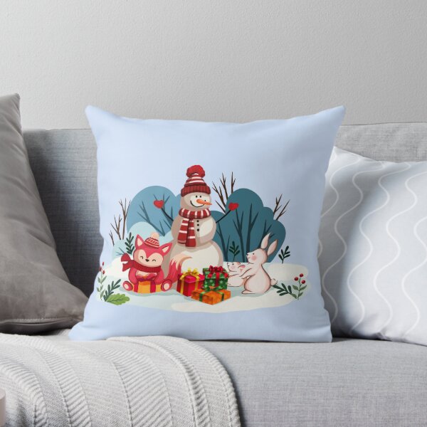 Christmas Snowman And His Furry Friends™ Throw Pillow