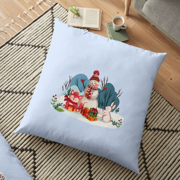 Christmas Snowman And His Furry Friends™ Floor Pillow