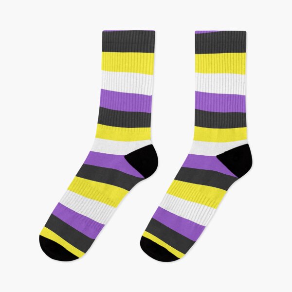 Item preview, Nonbinary Flag face mask tapestry socks designed and sold by Dorothy Medlin.