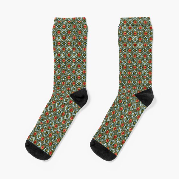 Blue Green Flowers Kaleidoscope Pattern Socks for Sale by