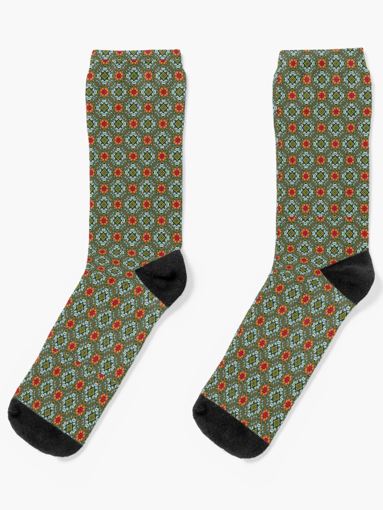 Blue Green Flowers Kaleidoscope Pattern Socks for Sale by