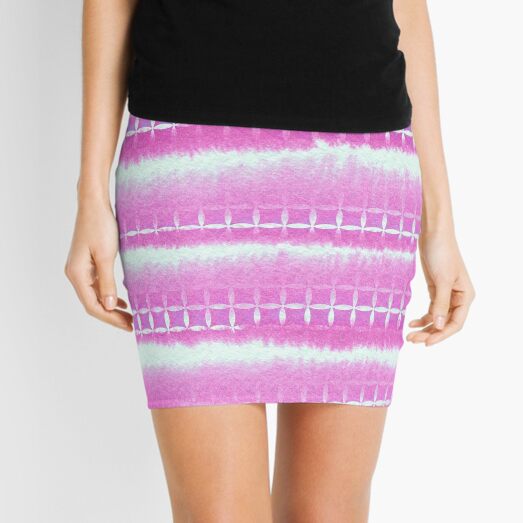 Hand-Painted Pink Watercolor Layers with Square Pattern Mini Skirt