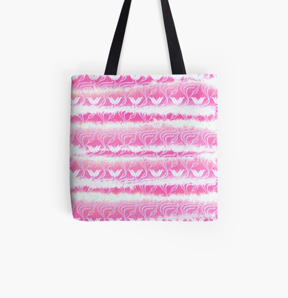 Hand-Painted Pink Watercolor Girly Waterlilies Pattern All Over Print Tote Bag