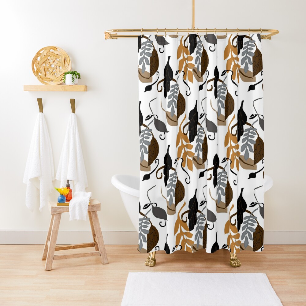 "Gray Brown Black Neutral Leaves" Shower Curtain by bloomingvine