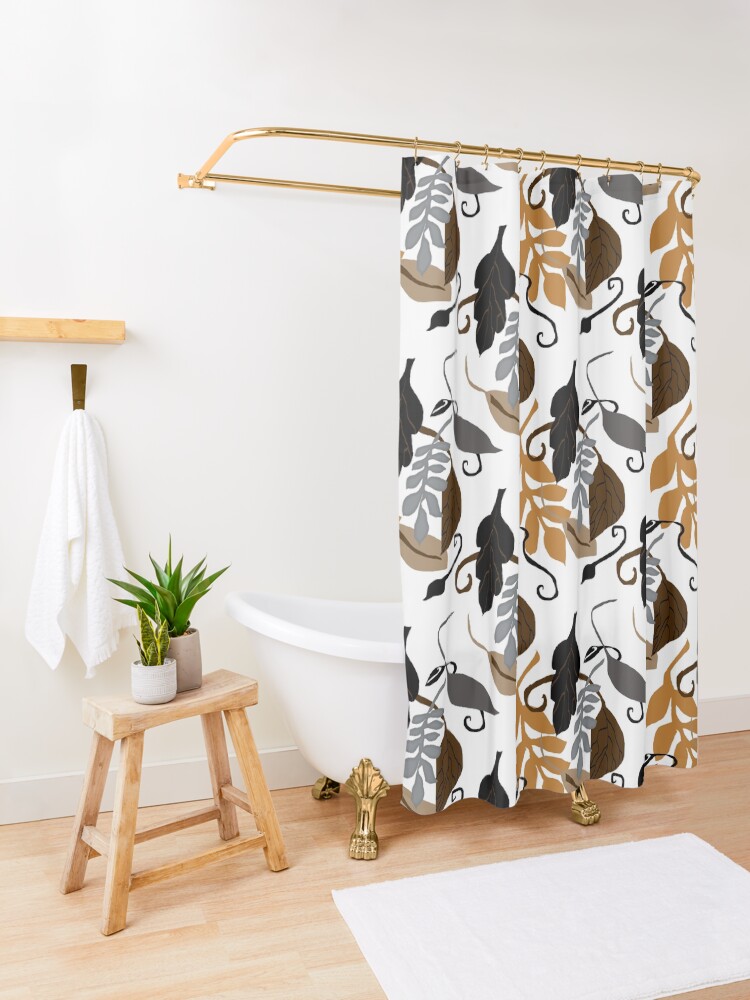 "Gray Brown Black Neutral Leaves" Shower Curtain by bloomingvine