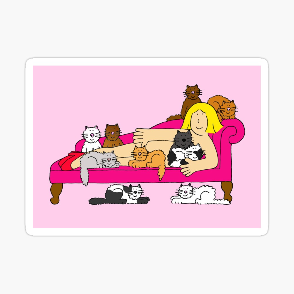 Crazy Cat Lady Cartoon Woman Surrounded by Cats Crazy Cat Lady Cartoon Woman Surrounded by Cats