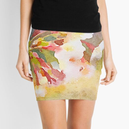 White Cherry Blossoms Digital Watercolor Painting 1 Mini Skirt