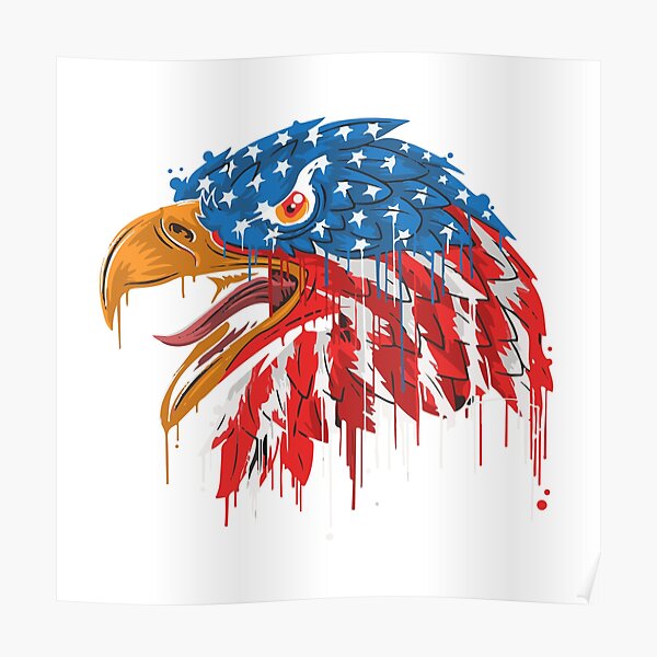 "USA side face eagle head flag" Poster for Sale by Lokoz Redbubble