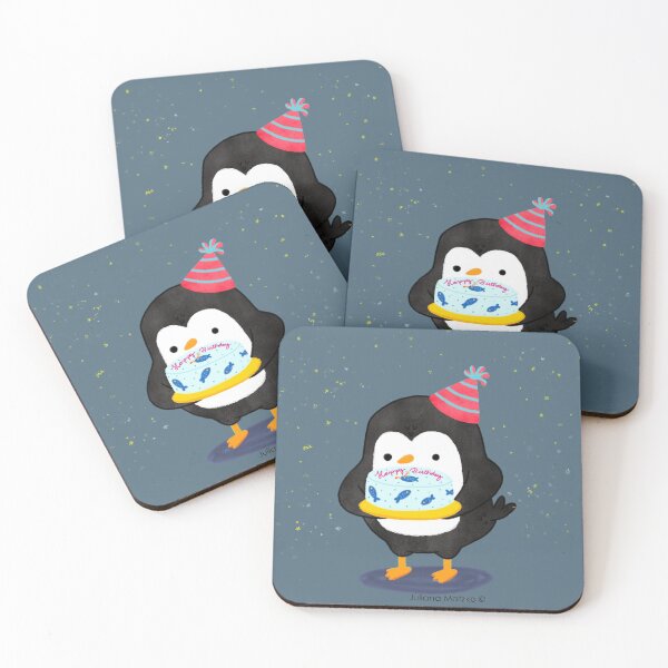 Item preview, Festive penguin with a birthday fish cake designed and sold by thepenguinsfamily.