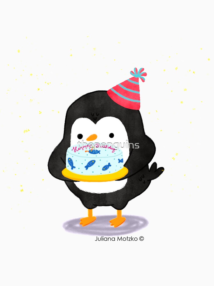 Festive penguin with a birthday fish cake by thepenguins