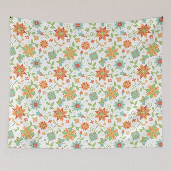 Item preview, Flowers, Butterflies, and Dragonflies on White Pattern designed and sold by Diana Garrison.