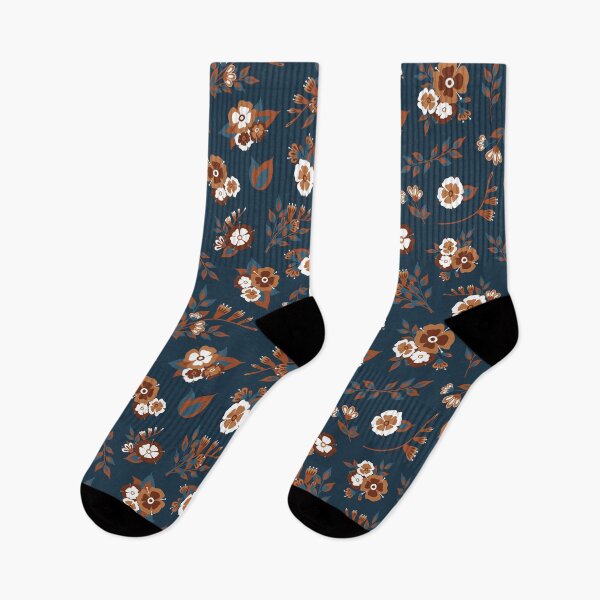 Item preview, Folk Floral Garden Pattern in Navy and Copper designed and sold by NJMoxon.