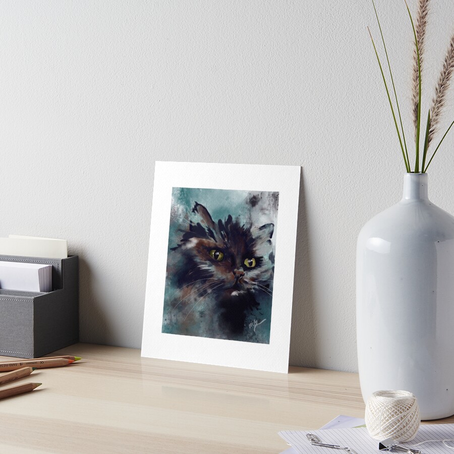 Onyx the Black Cat Watercolor Art Board Print
