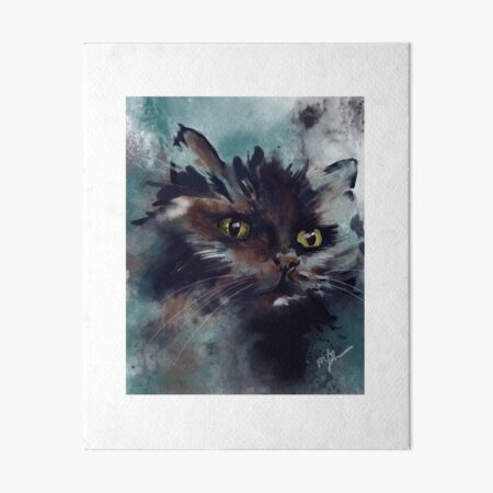 Onyx the Black Cat Watercolor Art Board Print