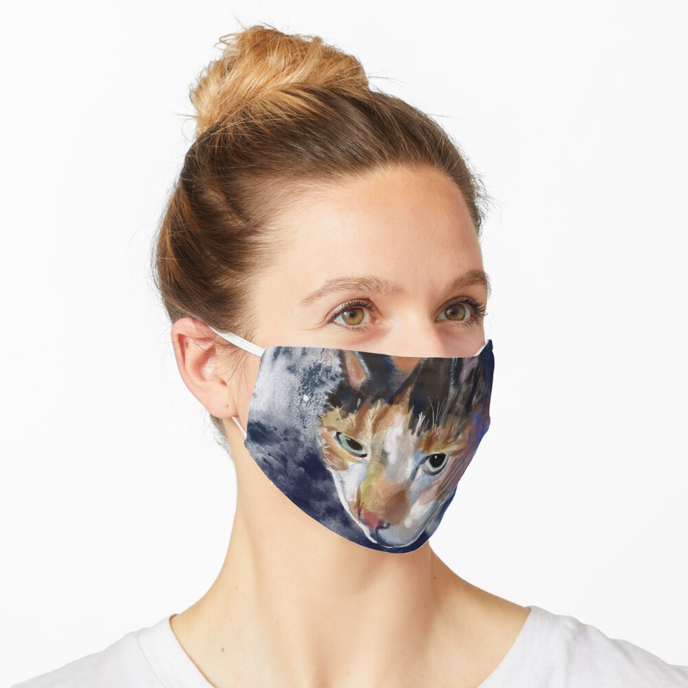 Watercolor Calico Cat Mask