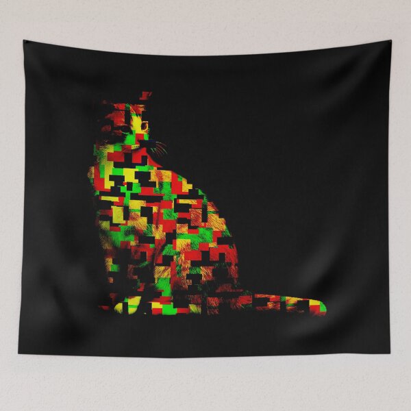 Item preview, Mystical Cool and Funky Cat with colorful block pattern designed and sold by vineeth.