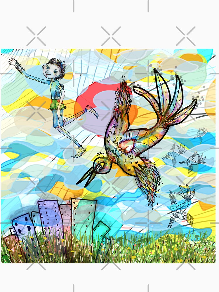 Thumbnail 7 of 7, Classic T-Shirt, The Boy, The Bird and the Flying Dream (II) designed and sold by Arema Arega.