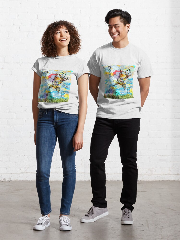 Classic T-Shirt, The Boy, The Bird and the Flying Dream (II) designed and sold by Arema Arega