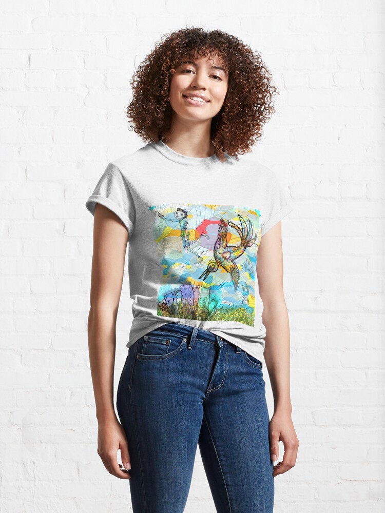 Thumbnail 4 of 7, Classic T-Shirt, The Boy, The Bird and the Flying Dream (II) designed and sold by Arema Arega.