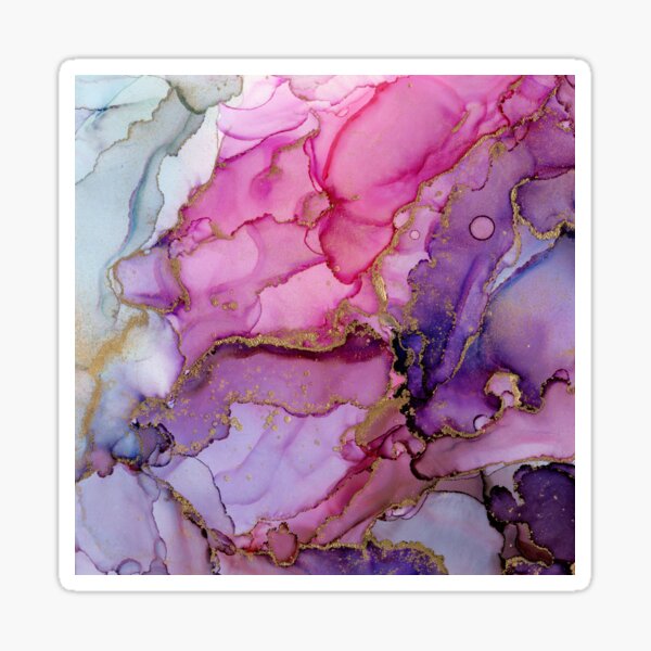 Magenta Gold Marble Abstract Ink Sticker