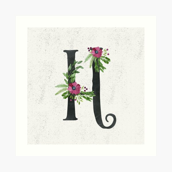 Monogram H with Floral Wreath Art Print