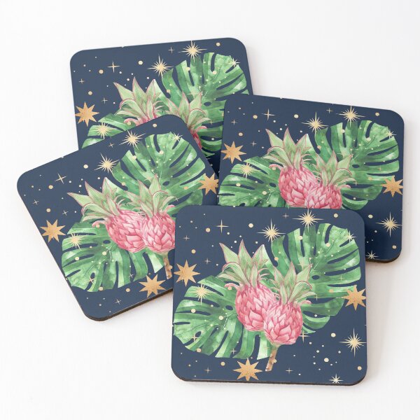 Item preview, Tropical Pineapple & Palm Leaves with Magic Stars - Navy Background designed and sold by Breece.
