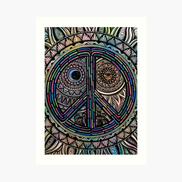 Trippy Yin Yang Sun And Moon Mandala Art Print By Mayescol Redbubble