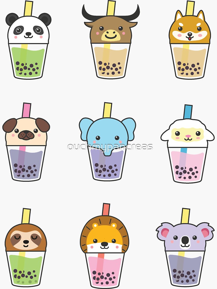 "Kawaii Animal Boba Tea" Sticker by ouchmypancreas | Redbubble