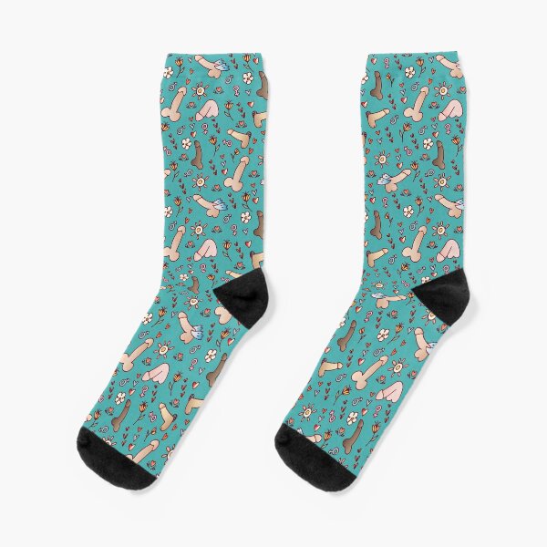 Floral Penis Pattern Blue Socks