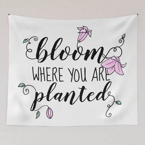 Item preview, Bloom where you are planted, typography, pink lilies designed and sold by Sofia Dimitriadou.