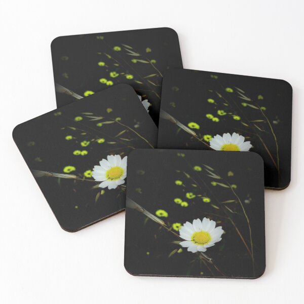 Item preview, Daisy On Black Background With Small Yellow Flowers designed and sold by Capuletdesigns.