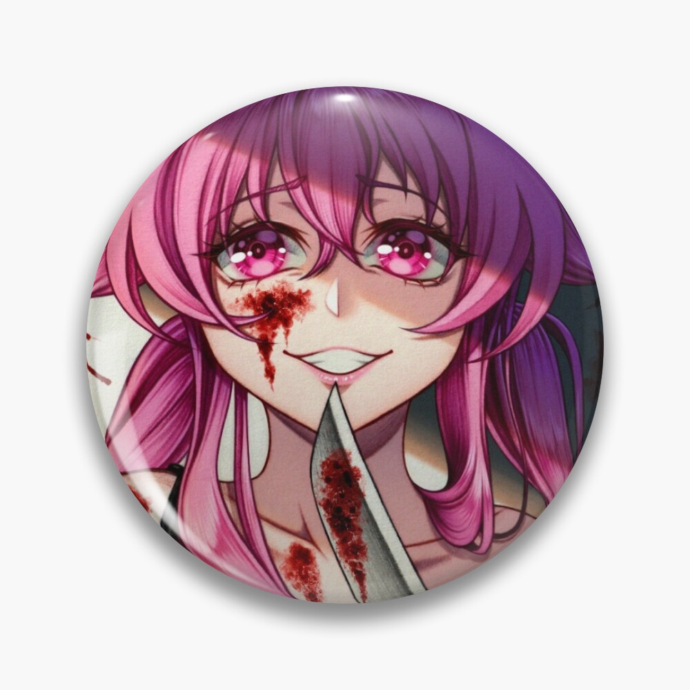 Angry Gasai Yuno Badge Future Diary Mirai Nikki Metal Brooch Soft