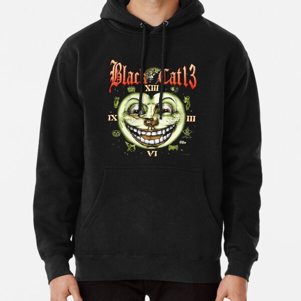 Black Cat 13 Halloween Clock Pullover Hoodie
