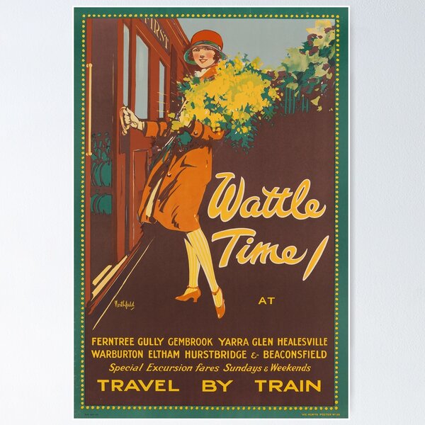 Item preview, Wattle Time vintage travel poster designed and sold by stickart-marek.