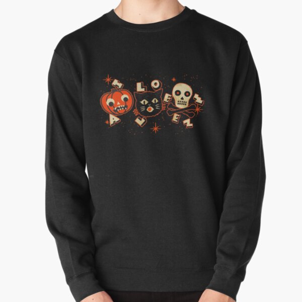 Halloween pumpkin cat skull vintage Pullover Sweatshirt