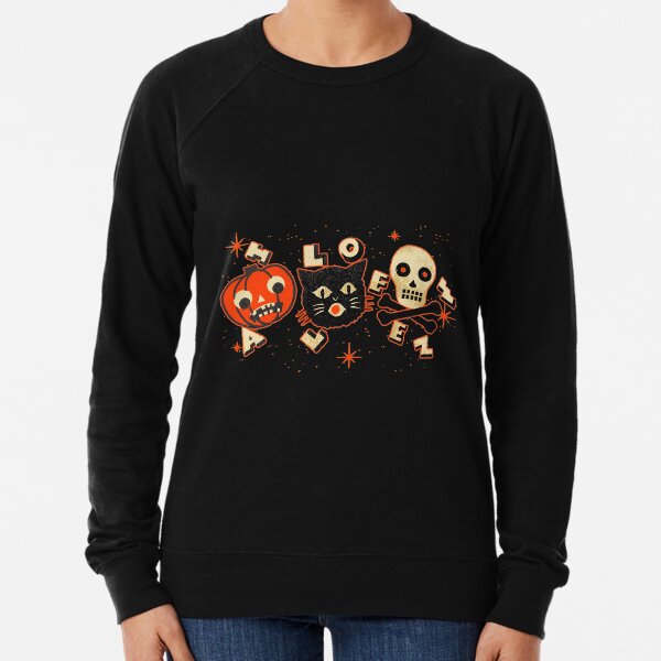 Halloween pumpkin cat skull vintage Lightweight Sweatshirt