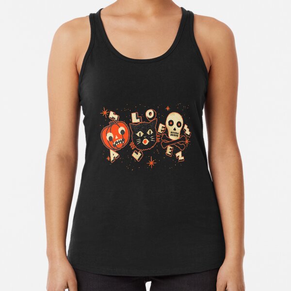 Halloween pumpkin cat skull vintage Racerback Tank Top