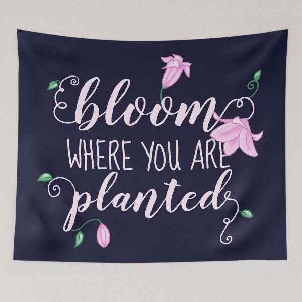 Item preview, Bloom where you are planted, typography, pink lilies designed and sold by Sofia Dimitriadou.