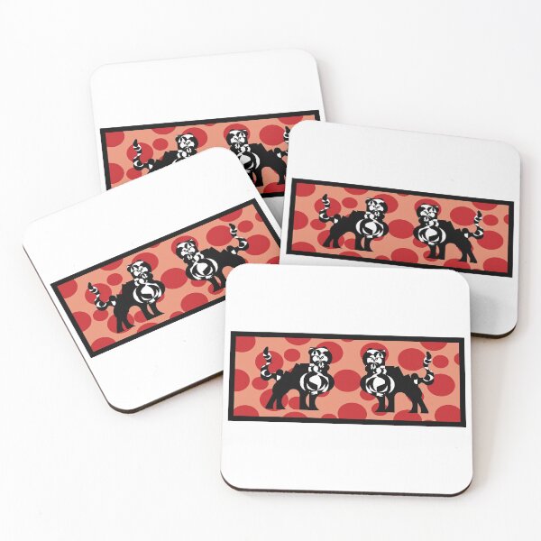 Item preview, Feline duet (Pink background with red circles) V6 - Two black and white felines that are facing each other. designed and sold by BDLVandFriends.