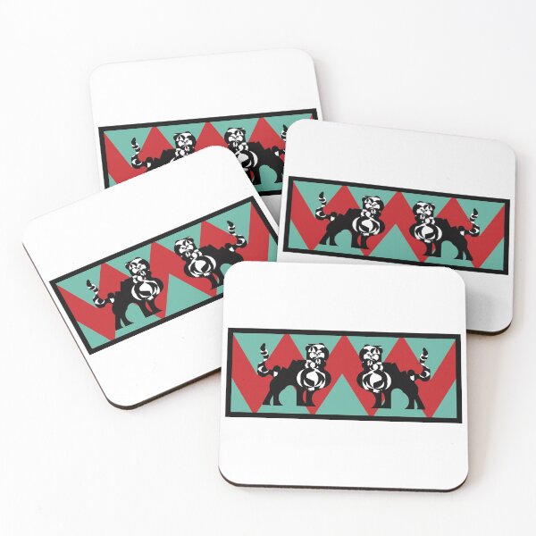 Item preview, Feline duet (Green and Red background with triangles) V7 - Two black and white felines that are facing each other. designed and sold by BDLVandFriends.