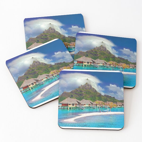 Item preview, Tropical Paradise Blue Ocean huts and hammock designed and sold by MindChirp.