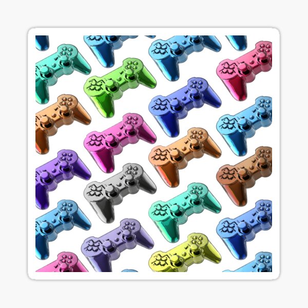 Graphic multicolour game controllers on white background Sticker