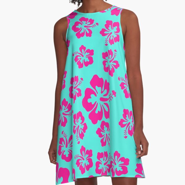 Item preview, Bright Aqua blue pink Hibiscus Hawaiian Flower Aloha designed and sold by funnytshirtemp.