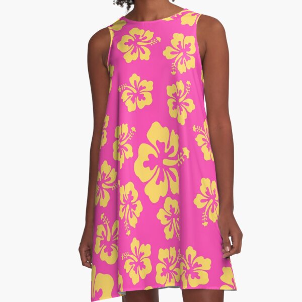 Bright Pink Hibiscus Hawaiian Flower Aloha A-Line Dress for Sale by  funnytshirtemp