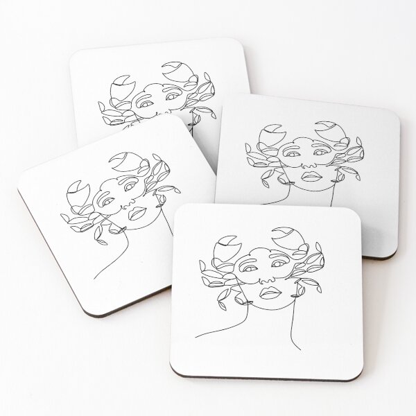 Item preview, cancer horoscope sign, zodiac symbol, girl with crab face mask on face, line art woman. Minimalist art designed and sold by OneLinePrint.