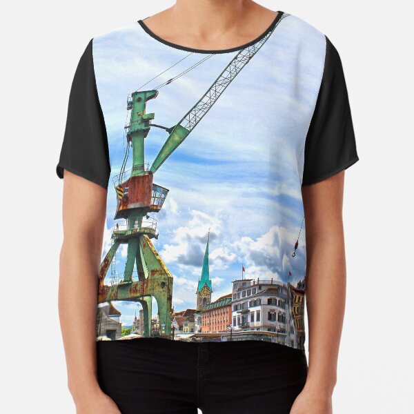 The port crane, Zurich, Switzerland Chiffon Top