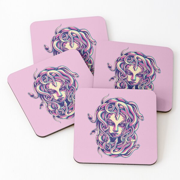 Item preview, Gaze of the Gorgon: Face of Medusa / Gorgo The queen with snakes - teal/pink - pink background designed and sold by Kinisis.