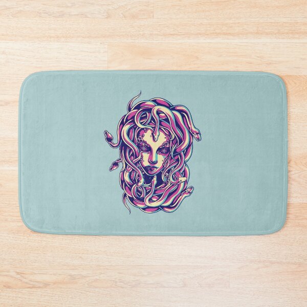 Item preview, Medusa Gorgon woman face with snakes for and in hair from greek mythology - teal background designed and sold by Kinisis.