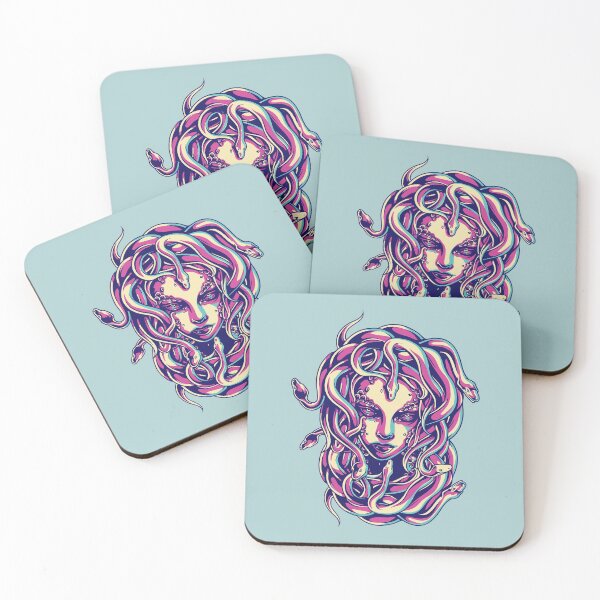Item preview, Medusa Gorgon woman face with snakes for and in hair from greek mythology - teal background designed and sold by Kinisis.